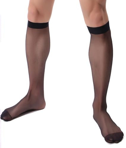 CHTME Calcetines hasta la rodilla para hombre, 3 pares, calcetines de negocios, calcetines ejecutivos, calcetines traje, ultrafinos para hombre, de seda, nailon, transpirables, finos, largos