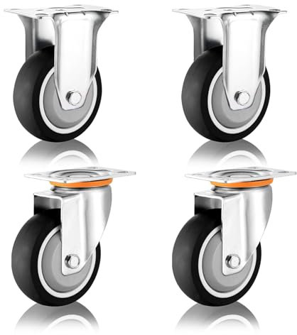 Heavy Duty 5in Industrial Fixed Casters Set of 4 with Dual Locking Brakes and No Noise Thermoplastic Rubber Wheels Fixed + Swivel Casters 125mm