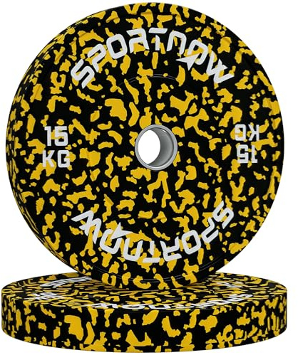 SPORTNOW Olympic Bumper Plates PAIR, 2 Solid Rubber Weight Plates Set, Weights Discs for Home Gym Barbell Strength Training and Weight Lifting, 2 x 15kg