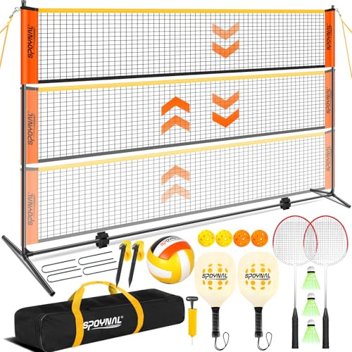 SPOYNAL 3-in-1 Volleyball Badminton Pickleball Net Set, Adjustable Height