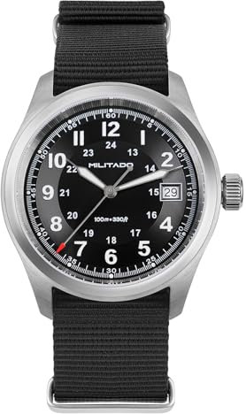 TACTICAL FROG Militado Quarzuhr für Herren, Uhrwerk VH31 ML08, Double Domed Sapphire C3, Leuchtend, 100 m, wasserdicht, Vintage (Schwarz/Schweizer 515)