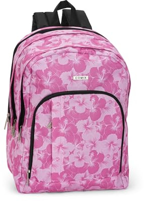 COMIX, ZAINO ORGANIZZATO ALLOVER HIBISCUS Unisex-Bambini e ragazzi, Rosa, Medio