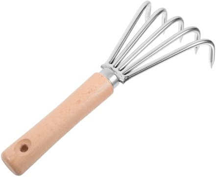 NUOBESTY Escarificador De Suelo Rastrillo Cultivador De Jardín Herramienta Manual con Mango De Madera para Airear y Cultivar La Tierra Macetas y Jardines Pequeños