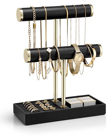 VLANDO Jewelry Organizer, 2 Tier Jewelry Bracelet Necklace Holder with Tray