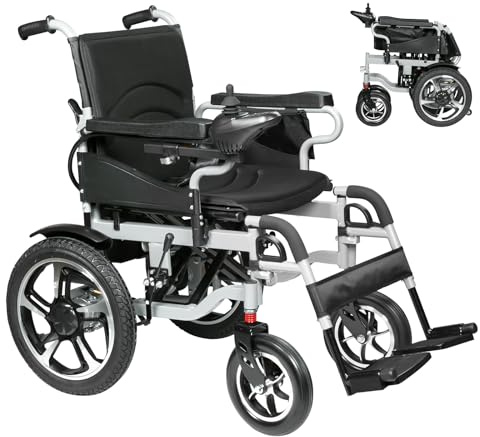 Sedia a rotelle elettrica pieghevole per adulti, sedia a rotelle elettrica pieghevole per anziani, motori da 500 W, portata 12 miglia, compatta e ricaricabile, portata 100 kg