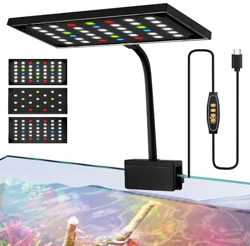 BORDEAG Lampe LED à Pince pour Aquarium 14W, Éclairage d’Aquarium à Spectre Complet avec Minuterie Réglable, Éclairage LED pour Aquarium d’Eau Douce, Plantes Aquatiques et Poissons
