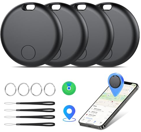 Tracker Tags Bluetooth Item Finder-4Pack，Compatible with Apple Find My APP (iOS Only) Replaceable Battery, IP67 Waterproof, Suitable for Luggage, Bags, Wallets, Backpacks, Keys Tracking, Black