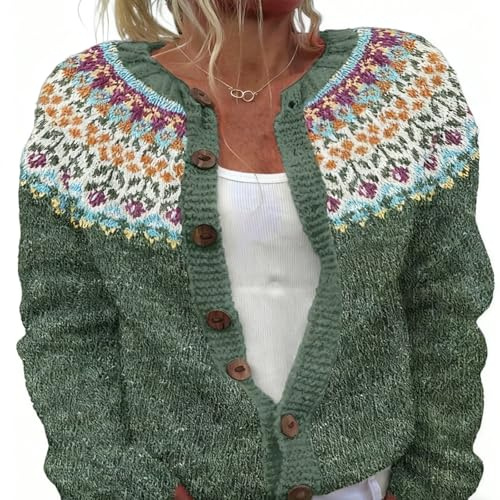 Gilet Femme Norvégien Jacquard à Manches Longues, Chic et Elegant, Cardigan Femme Tricoté Hiver Chaud, Cardigan Pull Irlandais Mohair à Boutons, Gilet Laine Cachemire de Noel, Pulls, Gilets et Sweats