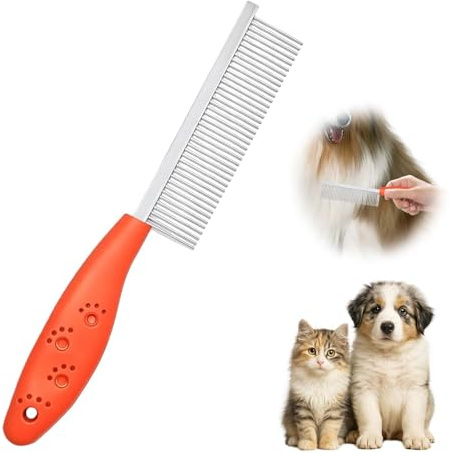1 Peine para Pelo Largo de Perros, Acero Inoxidable, con Mango Ergonómico, Peine de Belleza para Mascotas Gatos Y Perro, Peines Mascotas para Eliminar Pulgas Eliminar Nudos Y Enredos(Rojo)