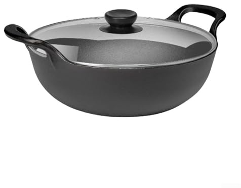 Gjutjärnsgryta, 1 kruka dubbelörat gryta/sopppanna och liten stekpanna, obelagda nonstick ytor med jämn uppvärmning (20 cm enkel kastrull med glaslock)