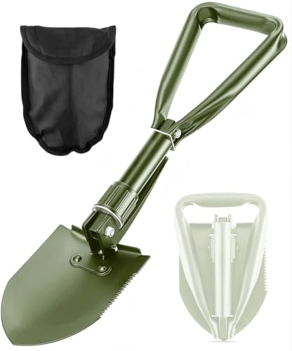 PLACHIDAY Pala da scavo, 47,7 cm, leggera, portatile, in acciaio al carbonio, pieghevole, mini cazzuola per campeggio, escursionismo, auto, emergenza, giardino di casa (oliva)