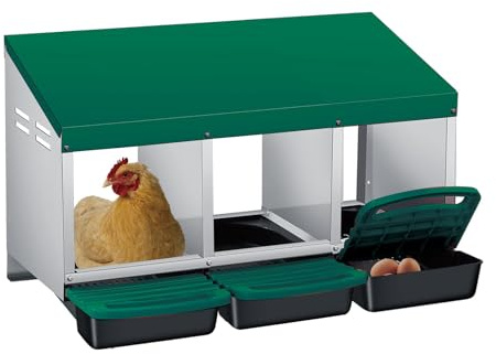 Nichoir à Poule avec 3 Compartiments, Pondoir Poule avec Métal Galvanisé, 88 * 44 * 19 cm, Pondoir avec Trappe Amovible pour Poulailler, Jardin et Élevage de Volailles, Vert