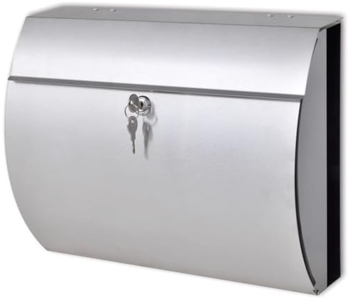 Ziaphsol Buzón de acero inoxidable con cerradura con 2 llaves, soporte para periódicos, 37,5 x 13 x 31 cm, con ranura para cartas, 37,5 x 4,5 cm, para casa, jardín, valla, montaje en pared, resistente
