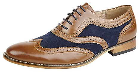 Goor Men's Tan/Navy, Leather Lined Lace Up Smart Brogues Shoes Size 8 UK