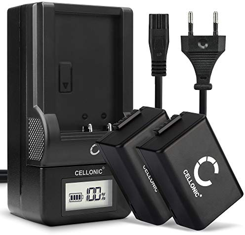 CELLONIC, Akku für Kamera kompatibel mit Panasonic Lumix DC-FZ82, DMW-BMB9E, DMC-FZ72 (7.4V, 800mAh) 2 Stück + Ladegerät
