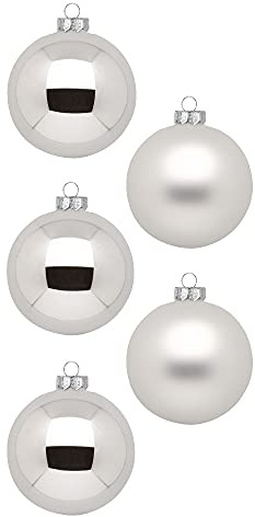 Inge Glas Weihnachtskugeln | Schöne Christbaumkugeln aus Glas | 20 Kugeln in Karton-Box | Christbaumschmuck Weihnachtsbaumschmuck Weihnachtsbaumkugeln (Frosty Silver | Silber weiß)