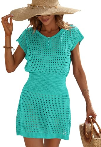 JFAN Vestido Playa Mujer Verano Pareo Playa Crochet Bikini Cover Up Vestido de Ganchillo Traje de baño Cubrir Camisolas y Pareos (Verde,Talla única)