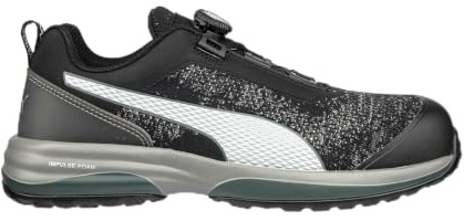 PUMA Safety Charge Low arbetssko säkerhetssko S1P ESD HRO SRC glasfiberkeps genomträngningsskydd halkfri värmebeständig vegansk unisex, Svart skiva, 44 EU