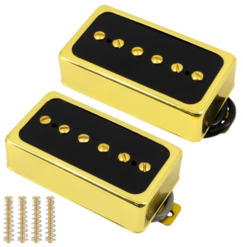 Humbucker Size P90 Pickups Set Alnico V Single Coil Guitar Pickup Bridge & Neck Pickups for Les Paul P90 Style Electric Guitar (black silver)