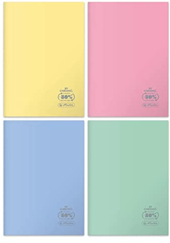 Herlitz® Skolhäfte A5 linjerat 60 ark ECO PP | mjukt fodral | Brulion anteckningsblock skissbok | För att skriva kalligrafi skola studieelever | universell | pastellfärger