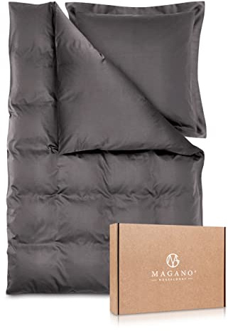 Magano® Luxus Bettwäsche-Set - Bambus & Baumwolle Satin - 400 TC Premiumqualität (Dark Grey, 200x220 cm + (2X) 80x80 cm)