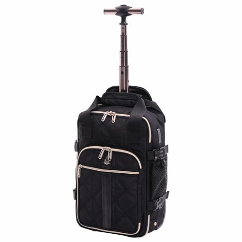 Aerolite Premium Ryanair & Wizz Air Quilted Trolley Backpack Bag with 2 Wheels & USB Charging Port Travel Carry On Flight Rucksack Cabin Luggage Suitcase Bag 40x20x25 Black