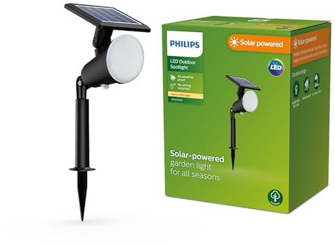 Philips Outdoor Solar Jivix Spotleuchte Spiess 1,4W, Tageslichtsensor, 2700 Kelvin, IP44 wetterfest, schwarz