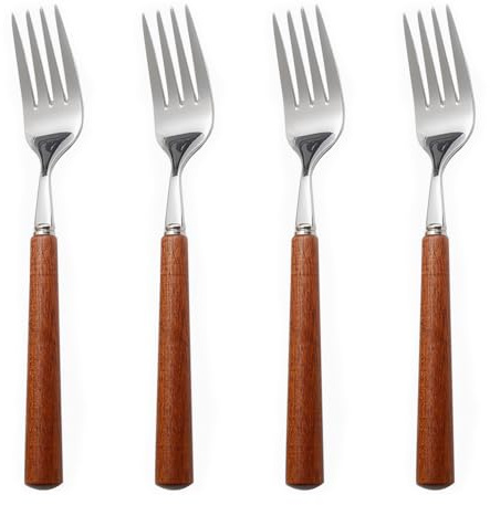 Chenshuo Wooden Handle Stainless Steel Flatware Set, Metal Forks for Home Kitchen Restaurant Hotel, Polish Forks Silverware With Brown Handle, 7.7 Inch 4 Pcs