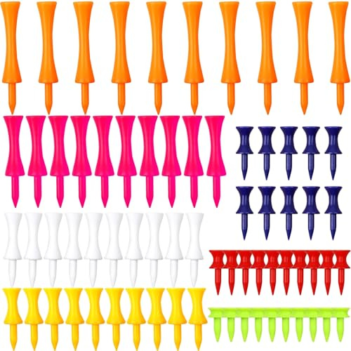 GGTTNRT 70 tee da golf in plastica resistente, 7 colori, 7 misure (25 mm, 31 mm, 37 mm, 43 mm, 51 mm, 57 mm, 70 mm)