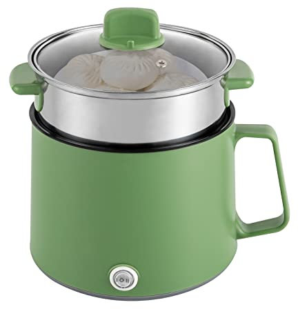 DAOHHFO 1.7L Elektrische Hot Pot mit Dampfgarer, 220V Mini Multikocher Tragbare Antihaft Topf mit Doppelter Leistungssteuerung, Travel Electric Bratpfanne für Home Office Dorm (Grün)