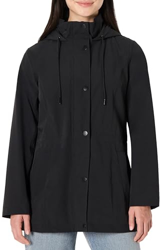 Amazon Essentials Women's Relaxed-Fit Lightweight Waterproof Long Hooded Rain Jacket, Black, X-Large