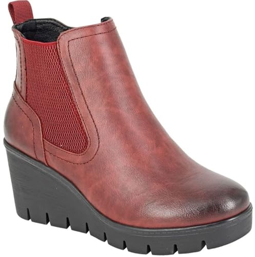 Cipriata ANNINA L606 Ladies Memory Foam Inside Zip Gusset Comfort Wedge Heel Ankle Boots (Burgundy, UK Footwear Size System, Adult, Women, Numeric, Medium, 5)