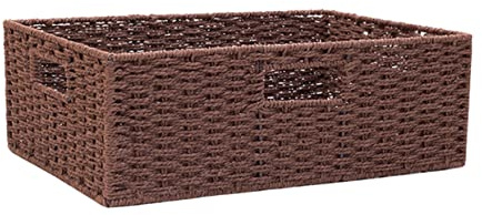 HORIALENCE Cesta De Almacenamiento De Ratán Tejida a Mano Pequeña Tamaño, Cesta De Mimbre Café, Caja Multiusos Ecológica Con Asas Huecas, Para Ropa y Organización Del Hogar, Diseño Compacto
