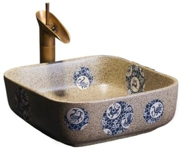YQINQIN83B Fregadero de baño Lavabo de cerámica sobre encimera for baño, Estilo Retro (Incluye Accesorios) Lavabo de tocador