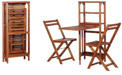 Ensemble Bistro Pliant Solide, Bois D', Résistant aux Intempéries, Facile à Assembler, 1 pour Espace de Vie Extérieur, 2 avec Support de Rangement