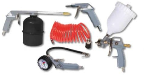 CEVIK PRO CA-CK3300/B - Kit de Accesorios para Compresor de 5 Piezas - Incluye Pistolas de Pintar, Soplar, Petrolear e Inflar - Conexión Universal - Espiral 5m - Ideal para Bricolaje y Mantenimiento