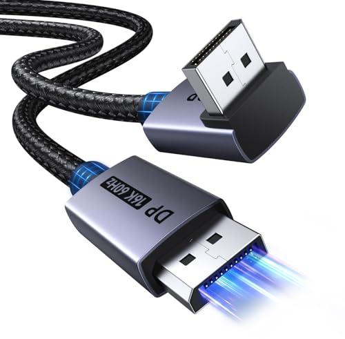 UGREEN 16K Cable DisplayPort de 90° 16K 60Hz 8K 120Hz Cable DP a DP 2.1 80Gbps FreeSync G-Sync DSC 1.2a Nylon Trenzado Aluminio Compatible con Monitor Proyector HDTV Tarjeta Gráfica Gaming (2M)