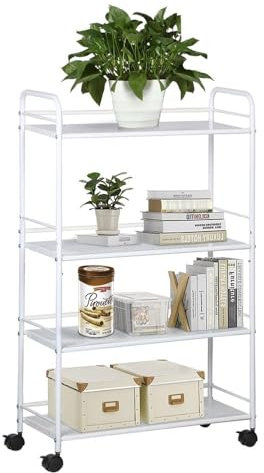 Yaheetech Kitchen Storage Trolley Rolling Utility Storage Cart on Wheels Narrow Metal Bathroom Organizer Unit for Bedroom/Laundry/Office, White