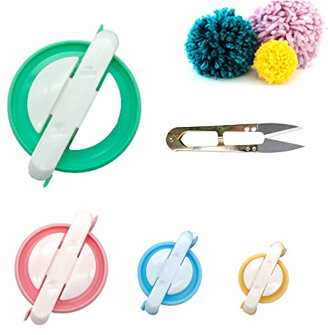 Pompom Maker Kit – 4 Sizes Pom Pom Making Tool Set with Small Scissors, Easy Way to Make Pompoms