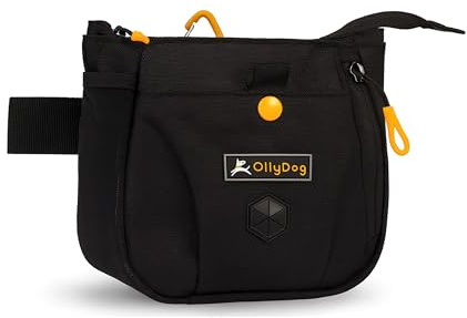 OllyDog Backcountry Day Bag | Hands-Free Dog Training Treat Pouch | Fanny/Hip Pack with Zipper Closure & Built-in Poop Bag Dispenser | Removable Waist Clip (Raven)