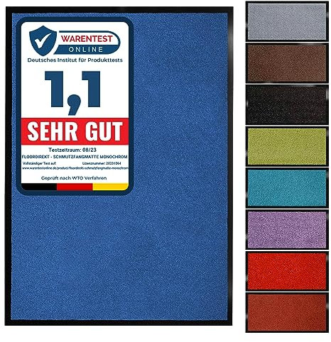 Floordirekt Schmutzfangmatte Monochrom | Fussmatte in 10 Größen & 8 Farben | Türmatte für innen & außen (60 x 90 cm, Blau)