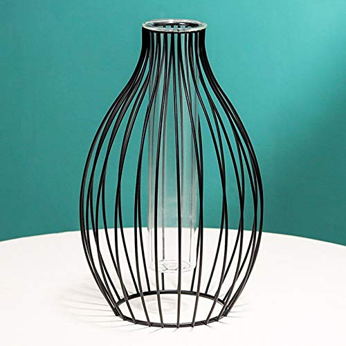 Jarrón de Marco de Metal, jarrón de Tubo de ensayo de Vidrio en Forma de Farol, jarrón de Flores para Plantas hidropónicas, terrarios sólidos para Oficina y hogar