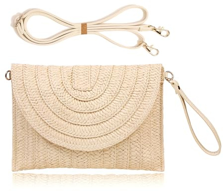 COOKOOKY Straw Clutch Handbag Summer Beach Straw Purse for Women woven Envelope Bag