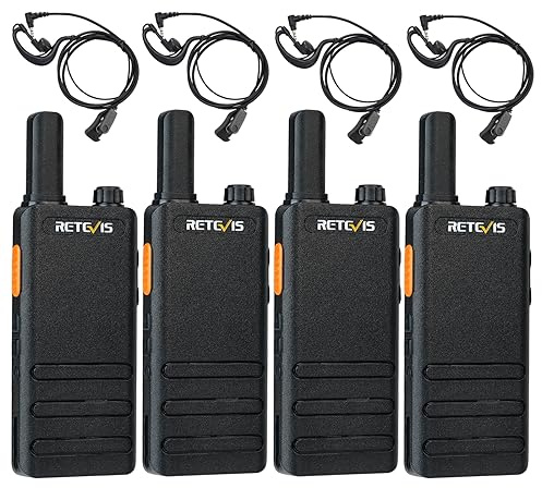 Retevis RT622P Walkie Talkie Mini, 15 mm Ultratunn, USB-C Uppladdningsbar 2-vägs radio 1620 mAh Batteri, VOX, Professionell Restaurang Walkie Talkies Bärbar med Hörlurar (4 St, Svart)