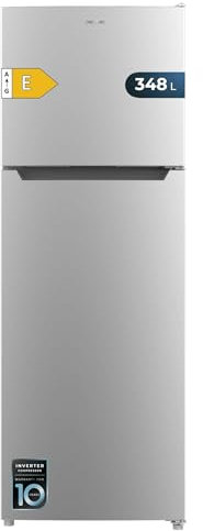 Cecotec Réfrigérateur à deux portes Bolero CoolMarket 2D 348 NF Inox E. Compresseur Inverter, 348L, NoFrost, classe E, design inox moderne, faible consommation d'énergie.