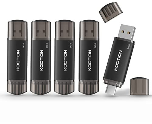KOOTION Clé USB C 64 Go Lot de 5 Cle USB 2.0 Type C 64 Go 2 en 1 Clef USB 64GB OTG Mémoire Stick (USB 2.0+USB Type C, Noir)