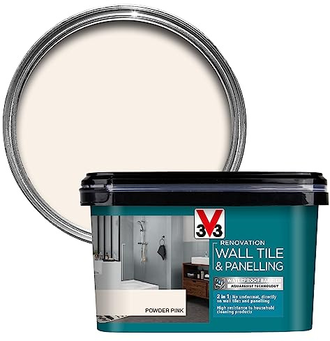 V33 Renovation Wall Tile & Panelling Paint - No Undercoat Needed - For High Moisture Surfaces - Resistant To Temperature Variations - Powder Pink Satin 2 Litres