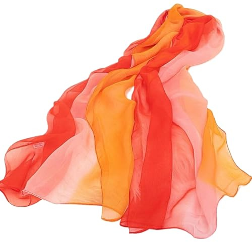 MIATCENRT Mantón Foulard Para Mujer - 50 * 160 Cm Moda Mujer Gasa Color Degradado Bufanda Mantón, Lujo Elegante Señora Versátil Protección Solar Decorar Bufandas Pañuelo, Naranja, 50 * 160 Cm