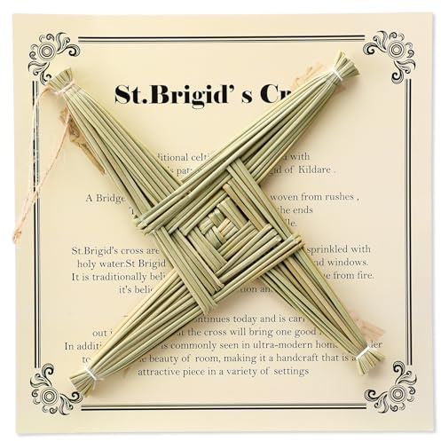 Bucherry St. Brigid's Wall Cross and Card All Natural Irish Gift Saint Brigid's Cross with History Card for Irish Blessing Gift Traditional Decor for Celtic Imbolc(Green,8 in)