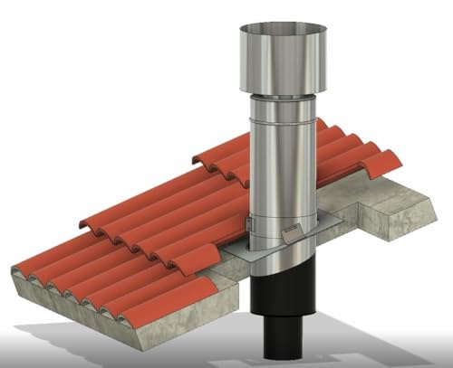 Kit de passage de cheminée en acier inoxydable diamètre 130 mm pour toits en bois ou en béton (tube 1,00 ml en acier inoxydable mono-mur, finition avec comignol)